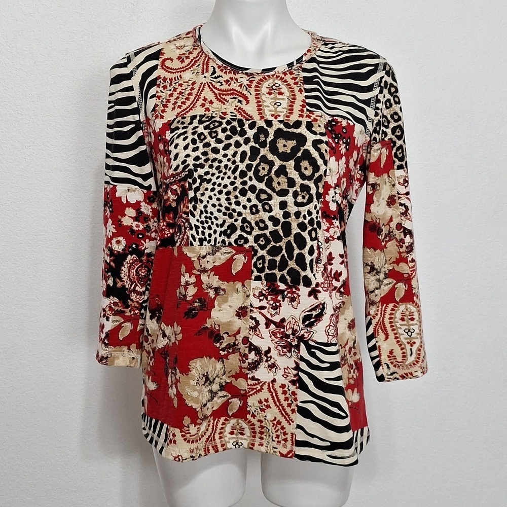 Multiples Multicolor Paisley Floral Animal Print Mobwife Bohemian Blouse Size S